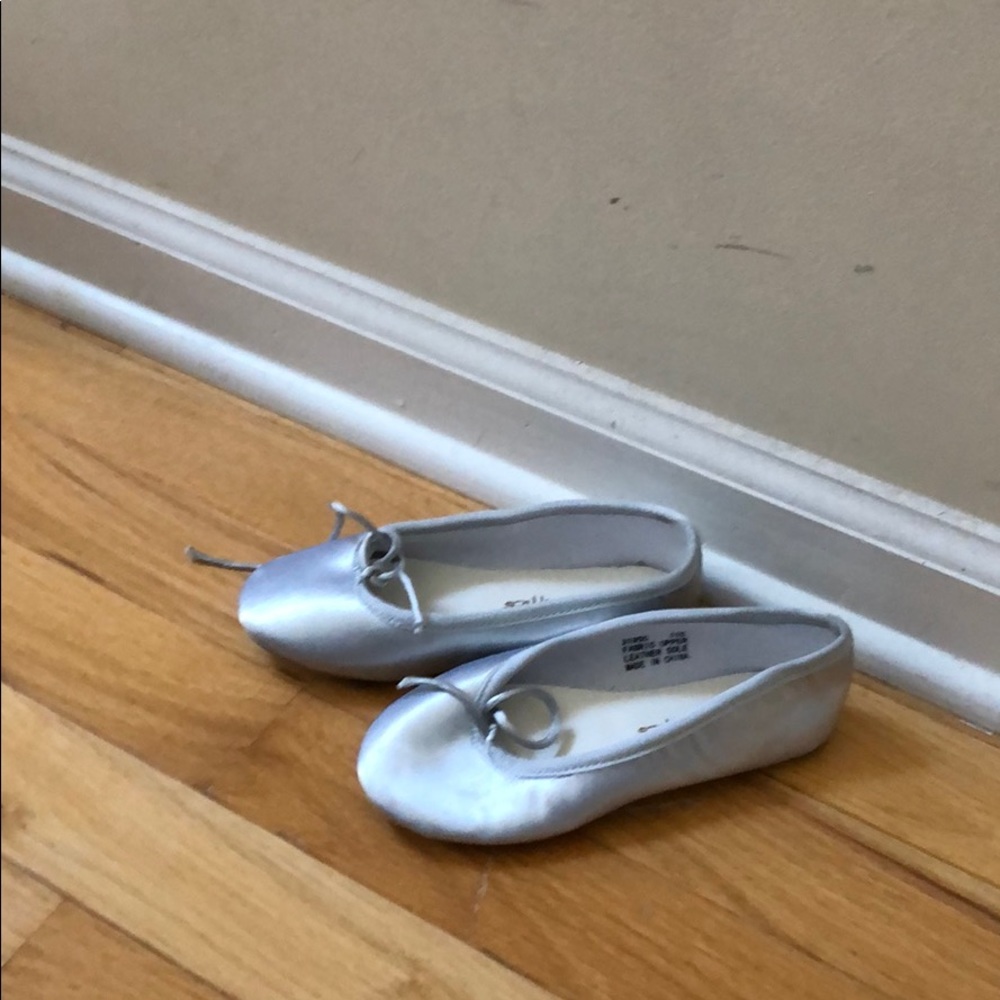 Silver, satin ballet flats